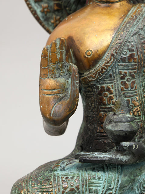 13" Shakyamuni Buddha in Abhaya Mudra | Brass Statue