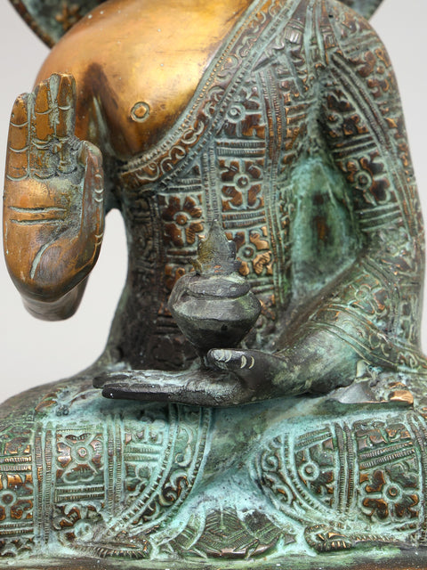 13" Shakyamuni Buddha in Abhaya Mudra | Brass Statue