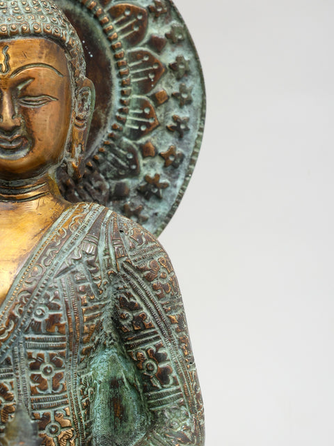 13" Shakyamuni Buddha in Abhaya Mudra | Brass Statue