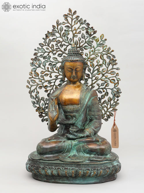20" Brass Lord Buddha Preaching Bodhi Tree Handmade Statue