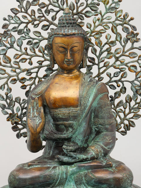 20" Lord Buddha Preaching in the Backdrop of Bodhi Tree | Brass Statue