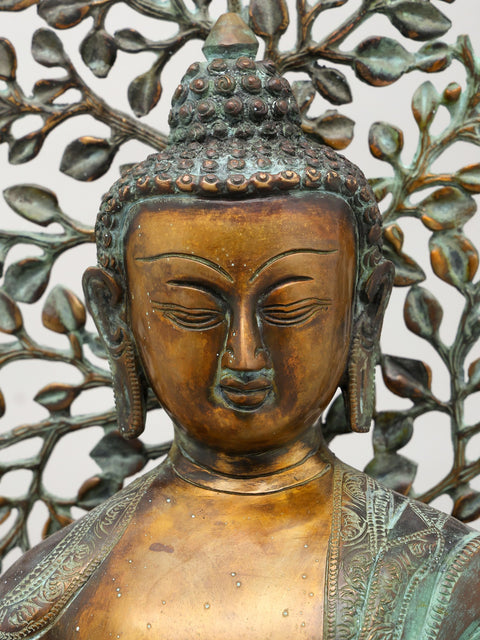 20" Lord Buddha Preaching in the Backdrop of Bodhi Tree | Brass Statue