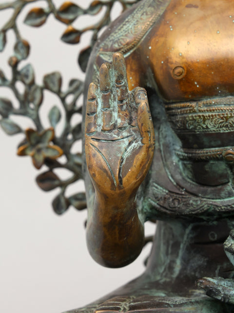 20" Lord Buddha Preaching in the Backdrop of Bodhi Tree | Brass Statue
