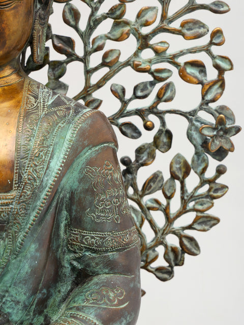 20" Lord Buddha Preaching in the Backdrop of Bodhi Tree | Brass Statue