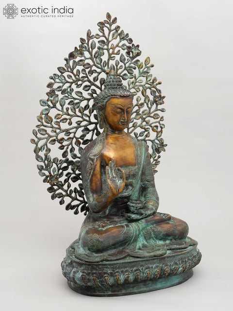 20" Lord Buddha Preaching in the Backdrop of Bodhi Tree | Brass Statue
