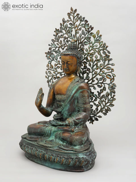 20" Lord Buddha Preaching in the Backdrop of Bodhi Tree | Brass Statue