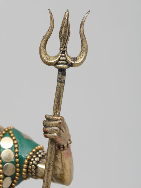 8" Superfine Standing Lord Shiva | Brass Statue with Inlay Work