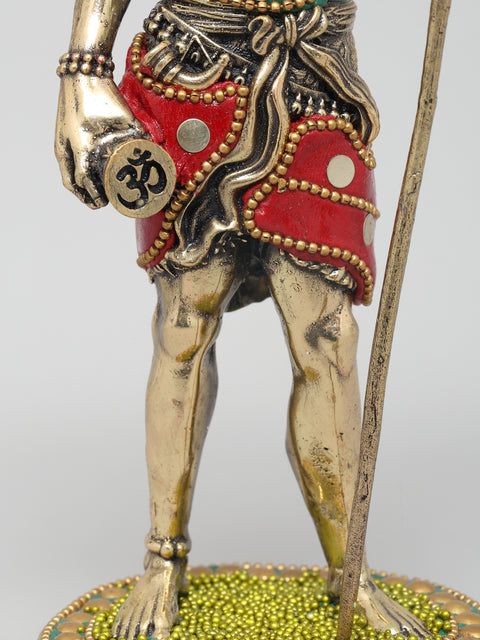 8" Superfine Standing Lord Shiva | Brass Statue with Inlay Work