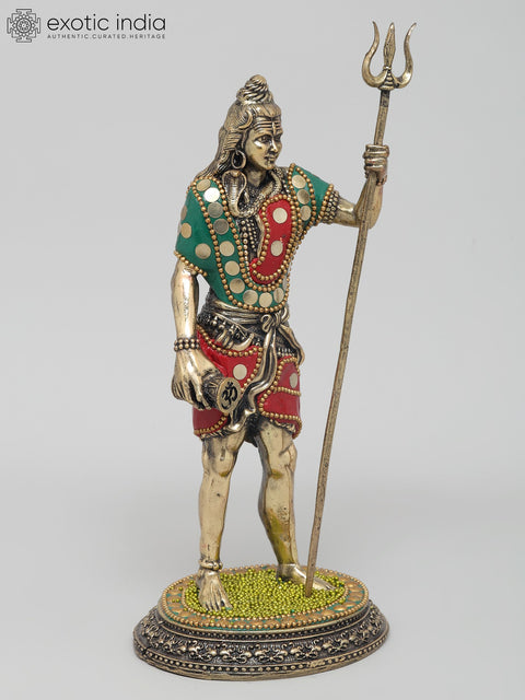 8" Superfine Standing Lord Shiva | Brass Statue with Inlay Work