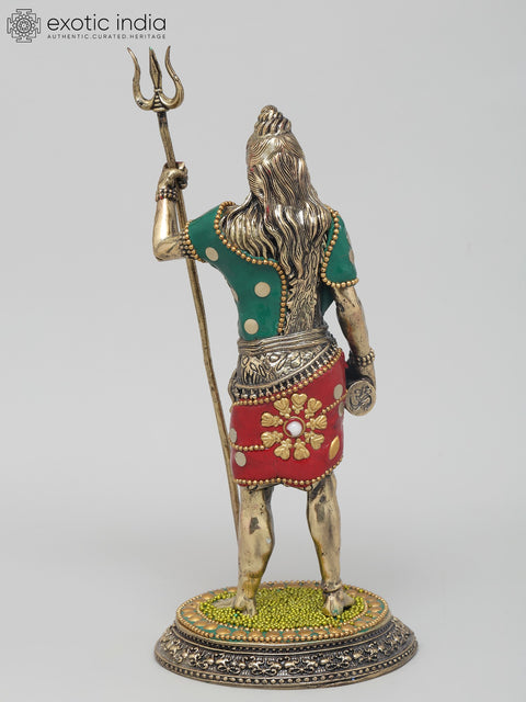 8" Superfine Standing Lord Shiva | Brass Statue with Inlay Work