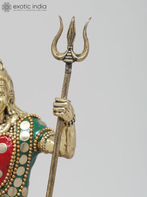 8" Superfine Trishul Dhari Mahadev | Brass Statue with Inlay Work