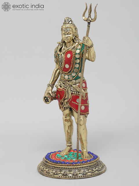 8" Superfine Trishul Dhari Mahadev | Brass Statue with Inlay Work