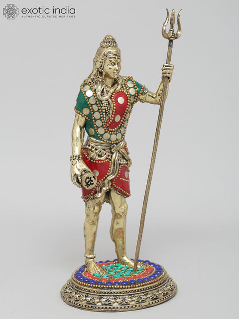 8" Superfine Trishul Dhari Mahadev | Brass Statue with Inlay Work