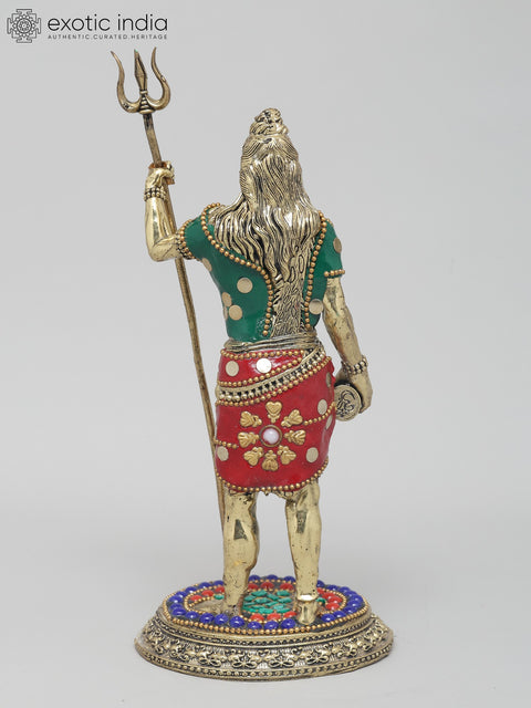 8" Superfine Trishul Dhari Mahadev | Brass Statue with Inlay Work