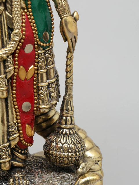 10" Four Armed Standing Shri Hari Vishnu with Protected Sheshnag | Brass Statue with Inlay Work