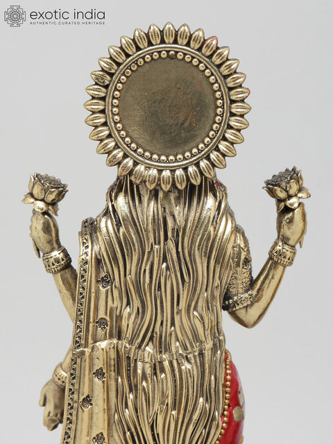 10" Standing Four Armed Lakshmi - Narayan (Vishnu - Lakshmi) in Blessing Gesture | Brass Statues with Inlay Work