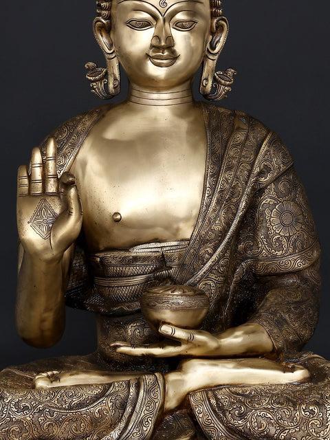 36" Large Sitting Lord Buddha in Vitark Mudra | Brass Statue