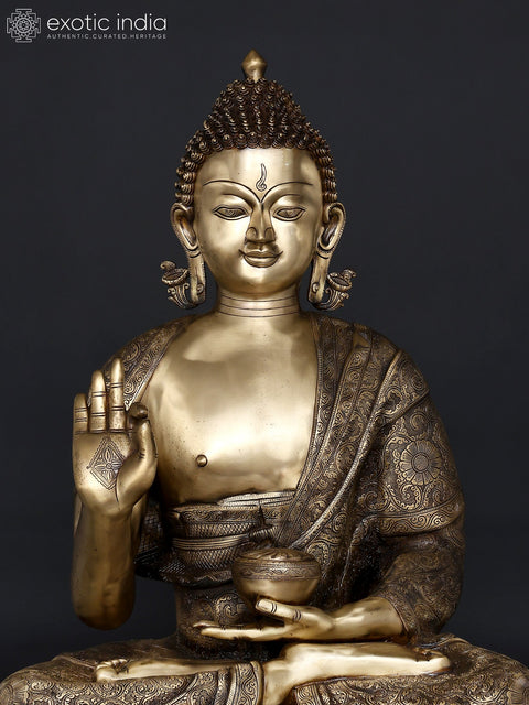36" Large Sitting Lord Buddha in Vitark Mudra | Brass Statue