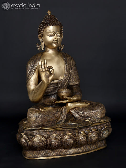 36" Large Sitting Lord Buddha in Vitark Mudra | Brass Statue