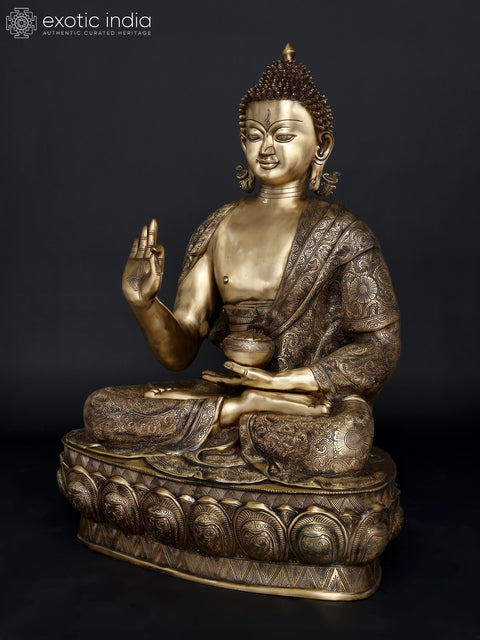 36" Large Sitting Lord Buddha in Vitark Mudra | Brass Statue
