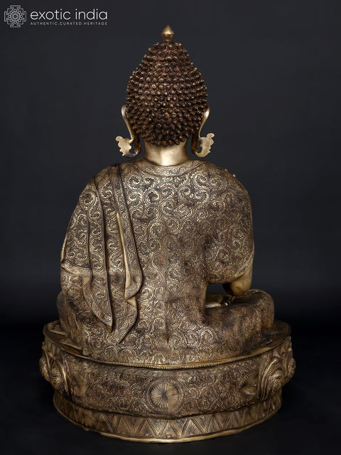 36" Large Sitting Lord Buddha in Vitark Mudra | Brass Statue