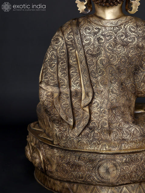 36" Large Sitting Lord Buddha in Vitark Mudra | Brass Statue