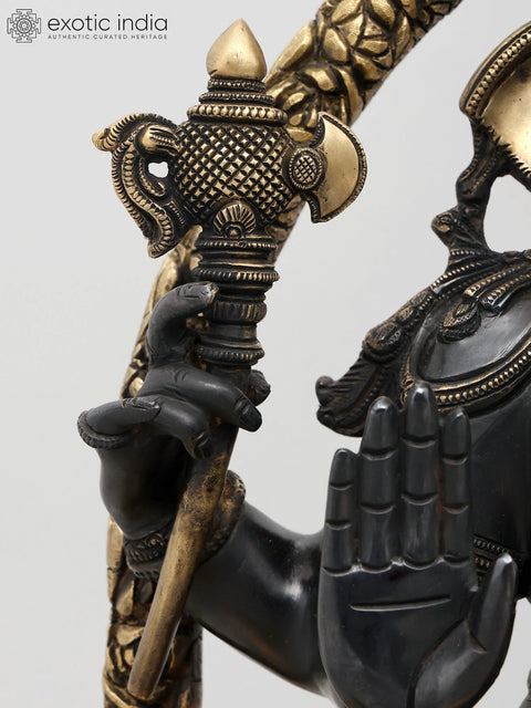 24" Black and Gold Blessing Lord Ganesha with Kirtimukha Prabhavali | Brass Statue