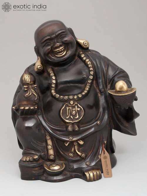 9" Laughing Buddha Brass Statue for Wealth and Prosperity