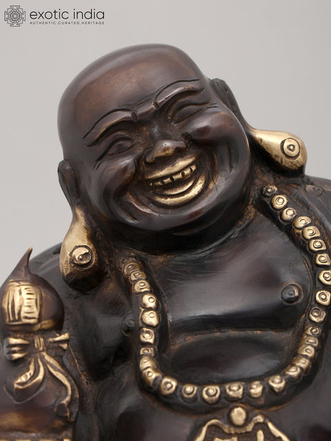 9" Auspicious Laughing Buddha for Wealth & Prosperity | Brass Statue