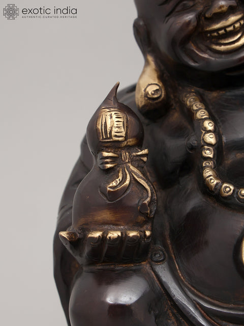 9" Auspicious Laughing Buddha for Wealth & Prosperity | Brass Statue