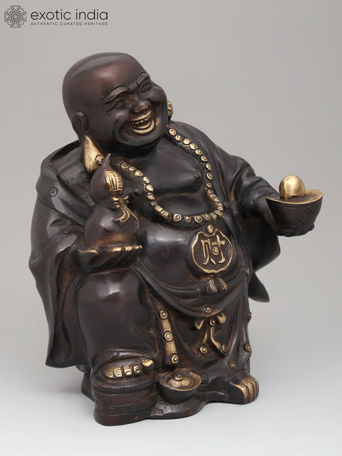 9" Auspicious Laughing Buddha for Wealth & Prosperity | Brass Statue