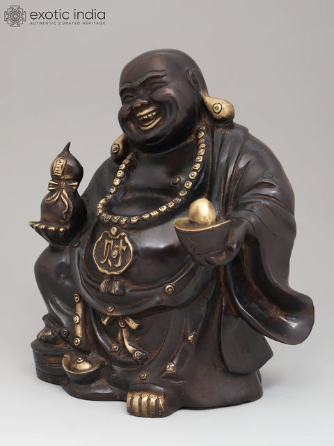 9" Auspicious Laughing Buddha for Wealth & Prosperity | Brass Statue