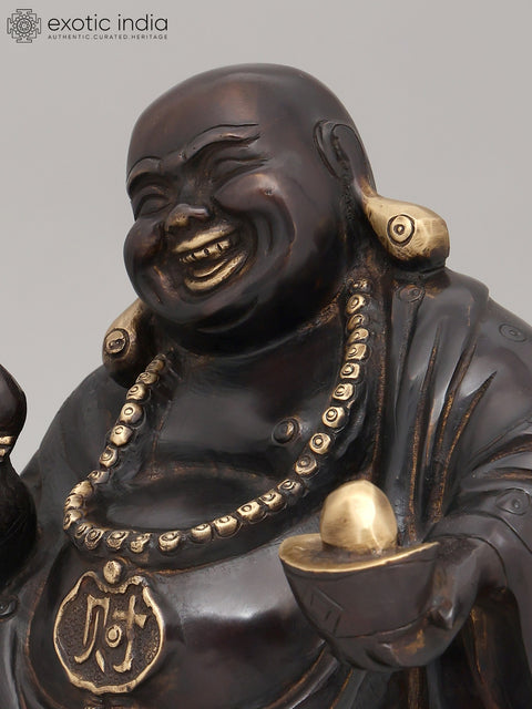 9" Auspicious Laughing Buddha for Wealth & Prosperity | Brass Statue