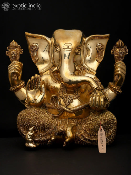 12" Four Armed Ganesha Brass Statue for Pooja