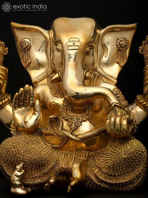 12" Four Armed Blessing Lord Ganesha | Brass Statue