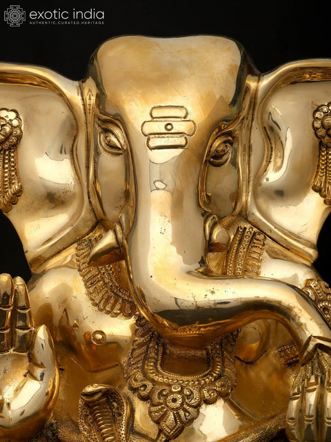 12" Four Armed Blessing Lord Ganesha | Brass Statue