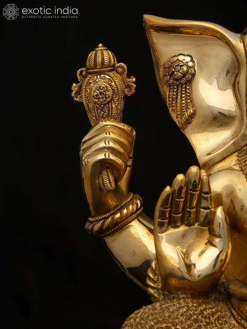 12" Four Armed Blessing Lord Ganesha | Brass Statue