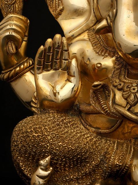 12" Four Armed Blessing Lord Ganesha | Brass Statue