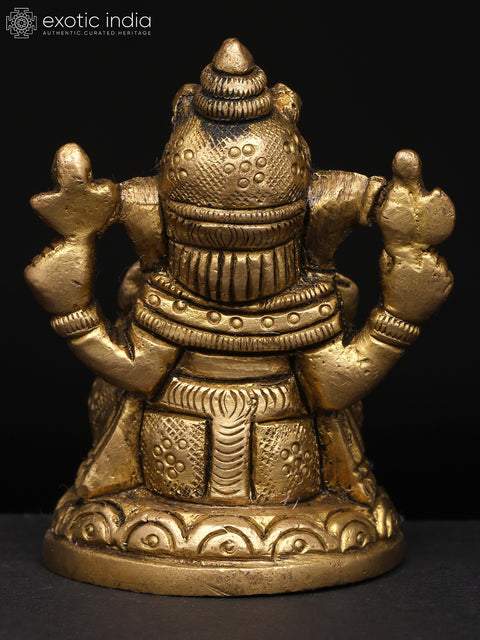 3" Small Four-Armed Ganesha with Modak & Mushak: A Divine Presence | Brass Idol