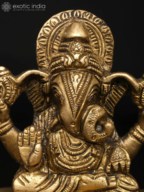 3" Small The Divine Form of Ganesha with Modak and Mouse | Brass Figurine