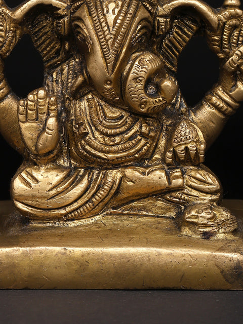 3" Small The Divine Form of Ganesha with Modak and Mouse | Brass Figurine