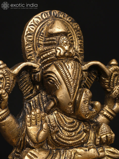 3" Small The Divine Form of Ganesha with Modak and Mouse | Brass Figurine