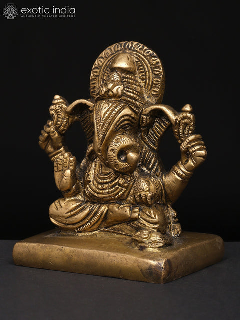 3" Small The Divine Form of Ganesha with Modak and Mouse | Brass Figurine