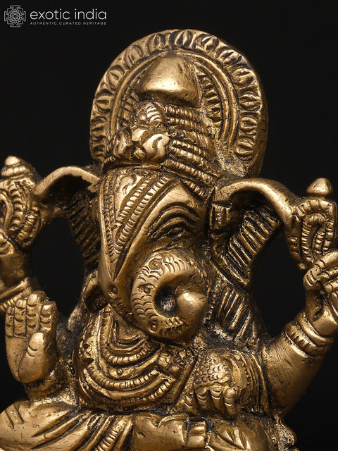 3" Small The Divine Form of Ganesha with Modak and Mouse | Brass Figurine