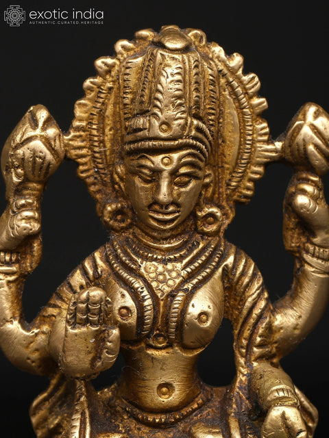 3" Small Divine Lakshmi in Seated Pose with Blessing Hand Gesture | Brass Sculpture