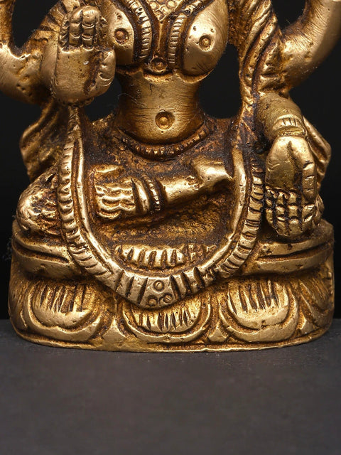 3" Small Divine Lakshmi in Seated Pose with Blessing Hand Gesture | Brass Sculpture