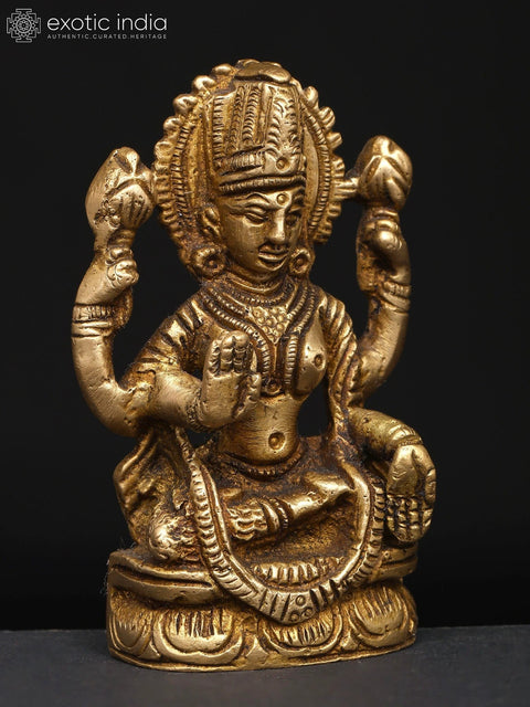 3" Small Divine Lakshmi in Seated Pose with Blessing Hand Gesture | Brass Sculpture