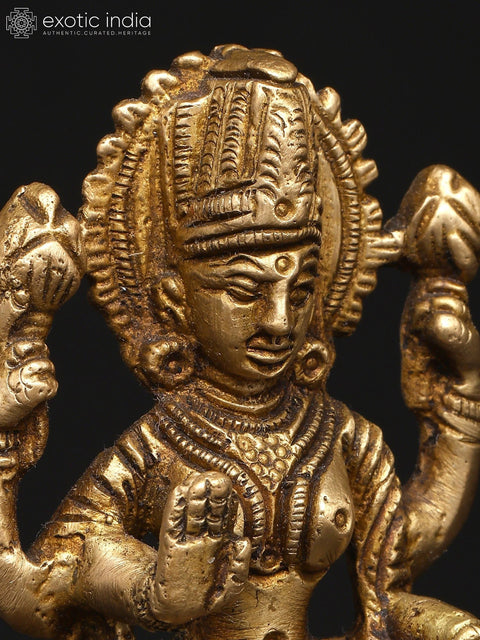 3" Small Divine Lakshmi in Seated Pose with Blessing Hand Gesture | Brass Sculpture