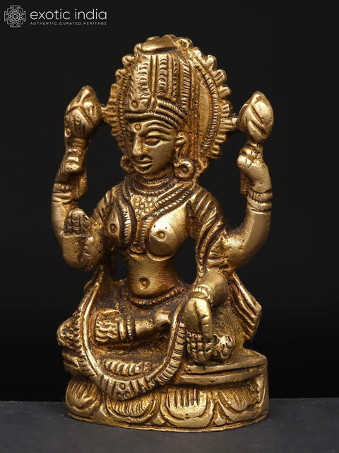 3" Small Divine Lakshmi in Seated Pose with Blessing Hand Gesture | Brass Sculpture
