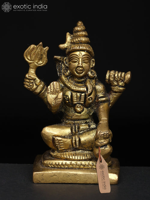 3" Four Armed Shiva with Trishul Brass Statue for Pooja
